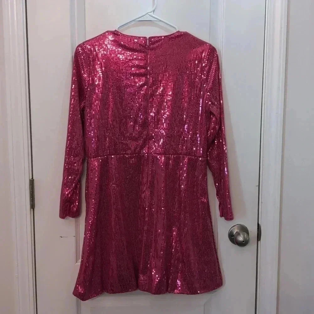 KIDS Scoop NYC Pink Sequin Long-Sleeve Mini Dress - Picture 4 of 9